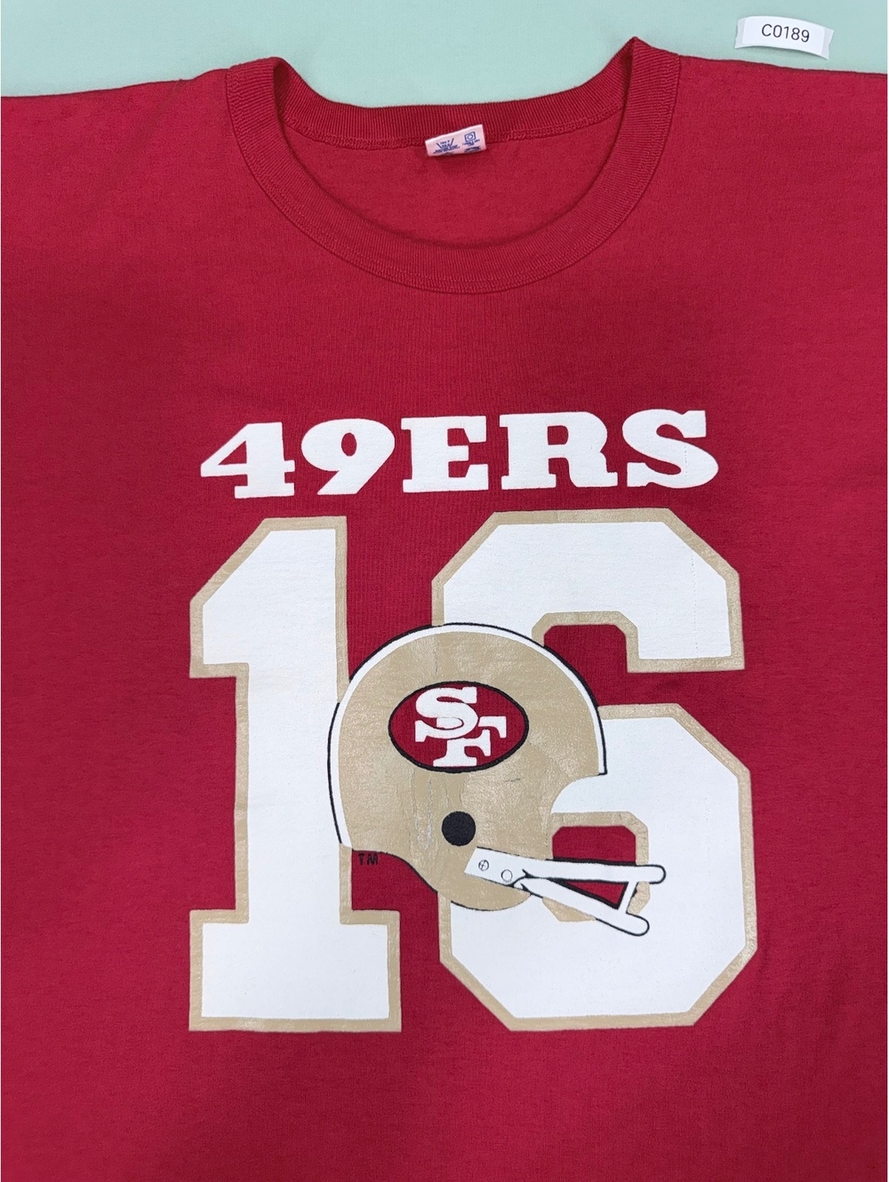 Vintage Champion San Francisco 49ers #16 Football T-Shirt XL Red White Striped